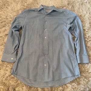 Turquoise Checkered Dress Shirt: 15.5 x 32/33